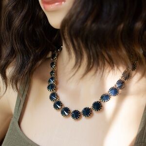 J.Crew Navy Blue Crystal Necklace, Gold-Tone Chain